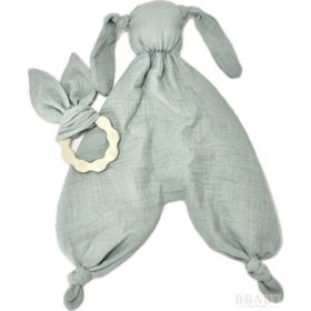   Szundi nyuszi olíva – Duplagéz szundikendő BPA-mentes szilikon rágókával, díszdobozban