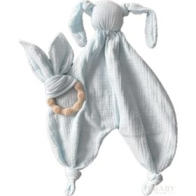   Szundi nyuszi kék – Duplagéz szundikendő BPA-mentes szilikon rágókával, díszdobozban 