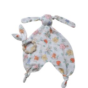   Szundi nyuszi virágos – Duplagéz szundikendő BPA-mentes szilikon rágókával, díszdobozban