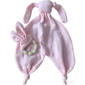   Szundi nyuszi rózsaszín – Duplagéz szundikendő BPA-mentes szilikon rágókával, díszdobozban