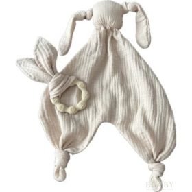   Szundi nyuszi drapp – Duplagéz szundikendő BPA-mentes szilikon rágókával, díszdobozban