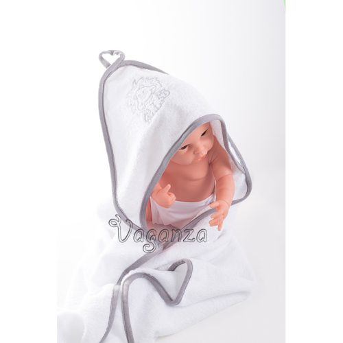 Fürdőlepedő hímzett 80×80 - Fehér/Szürke/Oroszlán