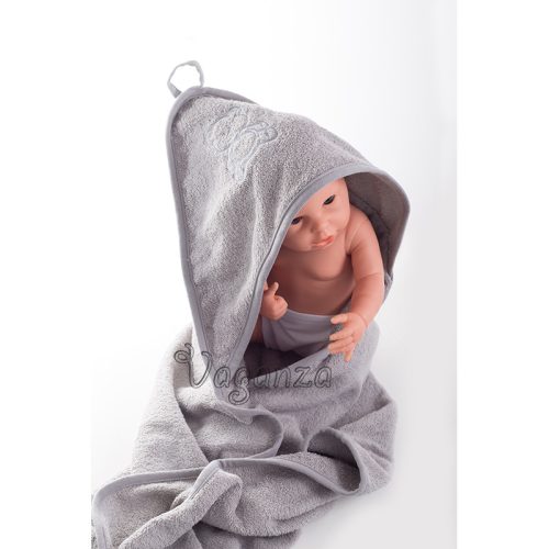 Fürdőlepedő hímzett 80×80 - Szürke/Szürke/Maci