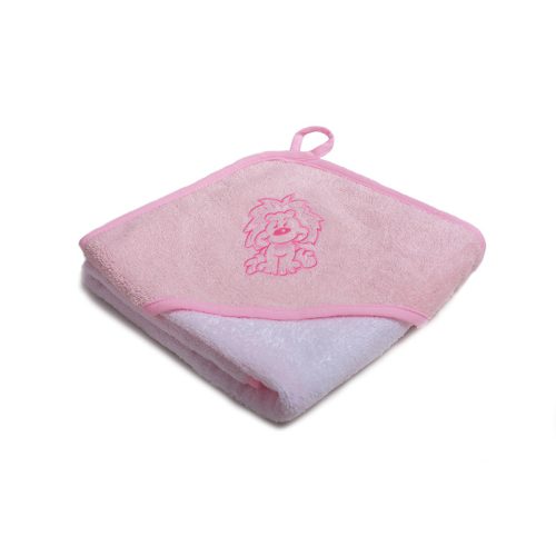 Fürdőlepedő hímzett 80×80 - Rózsaszín-fehér/Oroszlán