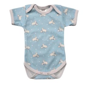   Rövid ujjú, békanyakú body - Halványkék-Nyuszi/Pötty/50 