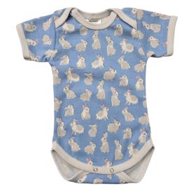   Rövid ujjú, békanyakú body - Kék Nyuszik/50 (Több méret)