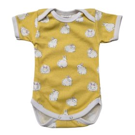   Rövid ujjú, békanyakú body - Sárga Nyuszi/50 (Több méret)