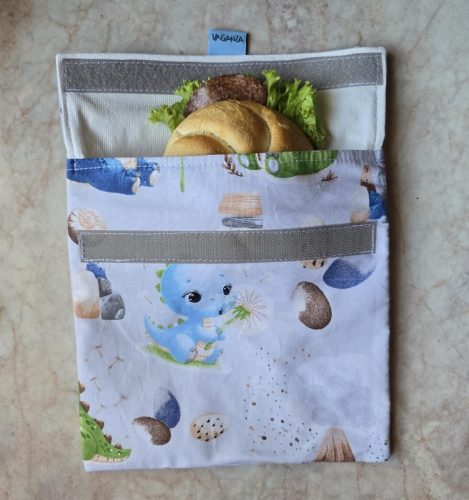 Mosható uzsonnás tasak - Dínó Kék