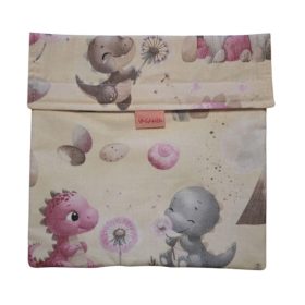 Mosható uzsonnás tasak - Dínó Rózsaszín