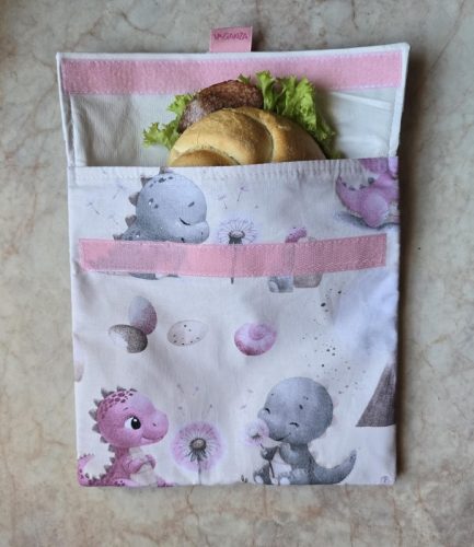 Mosható uzsonnás tasak - Dínó Rózsaszín