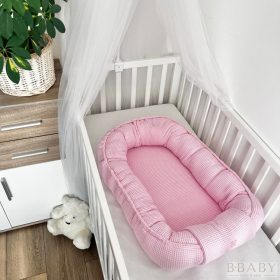   Babarózsaszín waffle babafészek - 100% pamut, légáteresztő, I. osztályú babatextil