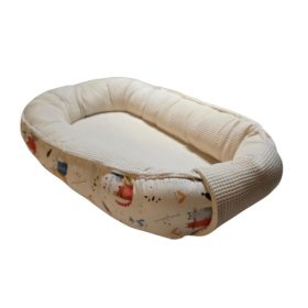 Babafészek ecrü waffle - cicás pamutvászon