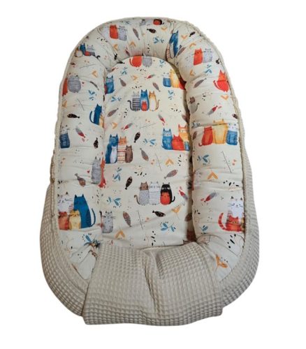 Babafészek ecrü waffle - cicás pamutvászon