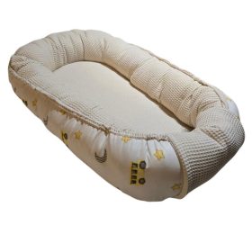 Babafészek ecrü waffle - sárga autós pamutvászon