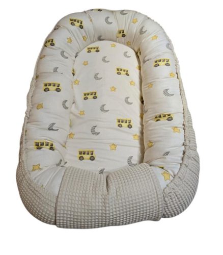 Babafészek ecrü waffle - sárga autós pamutvászon