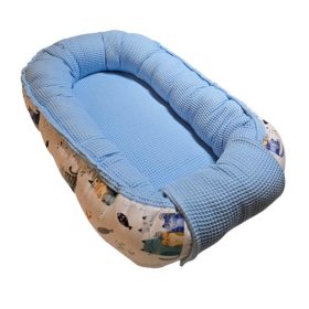 Babafészek Kék waffle - cicás pamutvászon