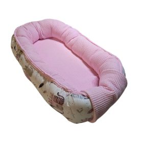 Babafészek rózsaszín waffle - cicás pamutvászon