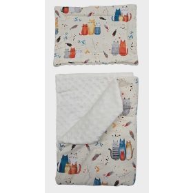   2 részes Bébi ágyneműgarnitúra 70x90 - Narancs cicás-Krém wellsoft