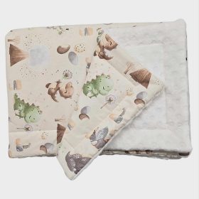   2 részes Bébi ágyneműgarnitúra 70x90 - Drapp dínók-Krém wellsoft