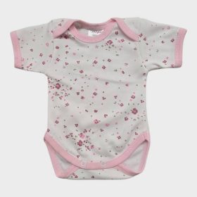 Rövid ujjú, békanyakú body - Rózsaszín Rózsák/68