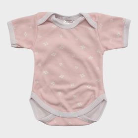 Rövid ujjú, békanyakú body - Rózsaszín Szirmok/68