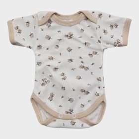 Rövid ujjú, békanyakú body - Drapp Rózsák/68