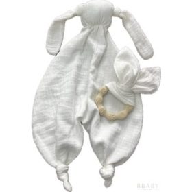   Szundi nyuszi fehér – Duplagéz szundikendő BPA-mentes szilikon rágókával, díszdobozban